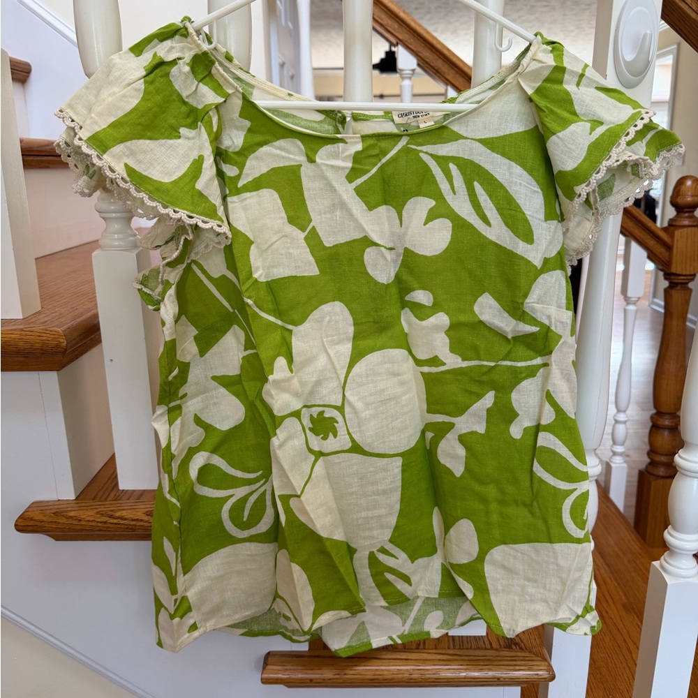 Christian Siriano Lime Green Floral Blouse